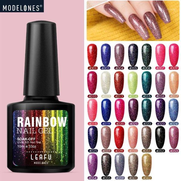 

modelones rainbow uv gel nail lacquer soak off glitter varnish semi permanent hybrid led enamel1, Red;pink
