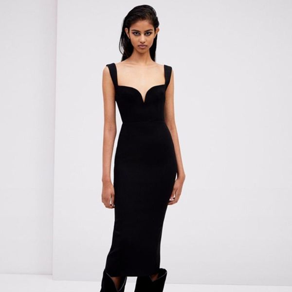 

casual dresses arrival women designer mid-calf black bandage dress 2021 ladies high street elegant bodycon party vestido, Black;gray