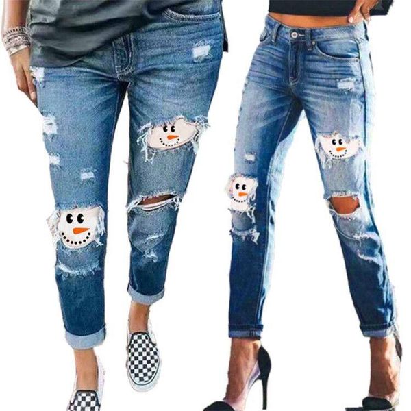 

women's jeans streetwear women ripped ins test high waist hollow out tassels ankle-length denim pencil pants 2021 autumn, Blue