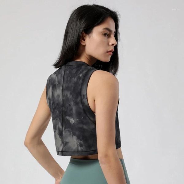

tie dye racerback loose tank activewear running workouts clothes yoga stretch blouse gym sleeveless shirts without pad outfit