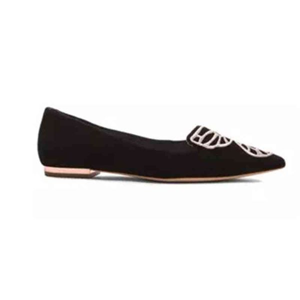 

ladies sheepskin suede pointed shoes flat solid embroider 3d butterfly ornaments sophia webster pillage black shoes 34-42