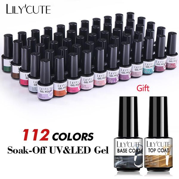 

nail art kits lilycute 112 colors gel polish set semi permanent hybrid varnish with base coat soak off uv led