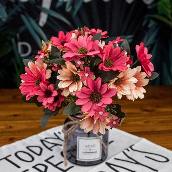 

decorative flowers & wreaths 21 heads/1pcs silk daisy bride bouquet for christmas home wedding year decoration fake plants sunflower artific