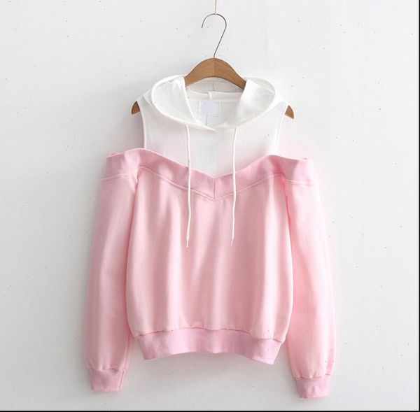 

autumn fashion strapless shoulder fake women sweatshirt two piece hooded, Black