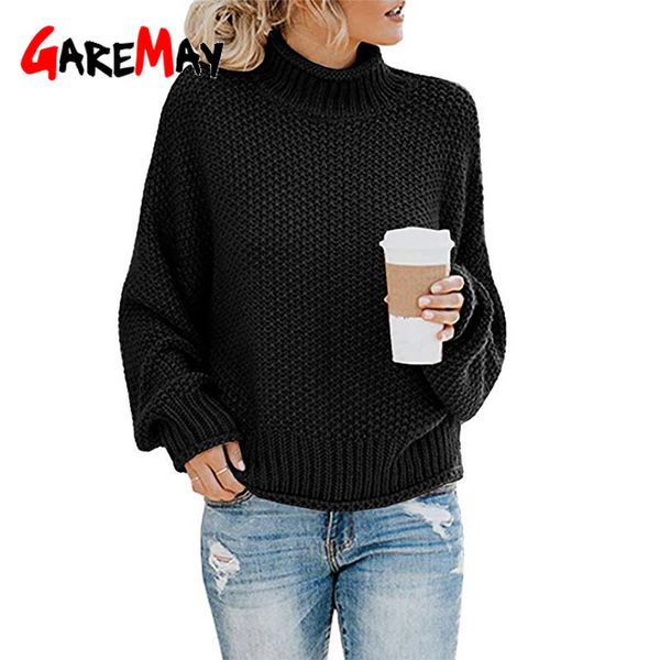 Camisola feminina Loose Winter Turtleneck Tricotadas Jumpers Casual Vermelho S senhoras de Alta Qualidade Oversized Grosso Feminino 210428