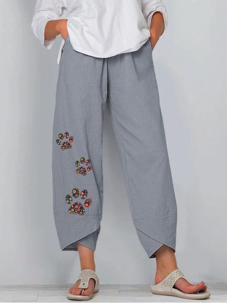 

women's pants trousers small daisies wide leg loose pant flower print ladies & capris, Black;white