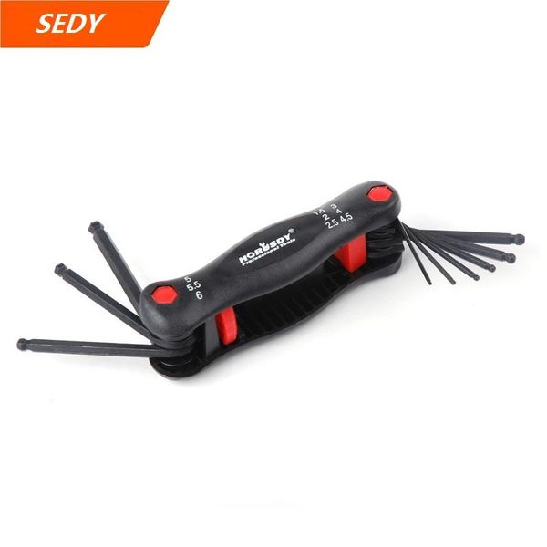 

hand tools 2021-sedy 9 in1 folding ball point key set with rubber grip metric ended hex allen wrench bicycle repair