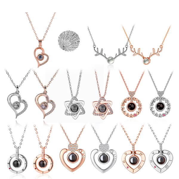 

pendant necklaces rose gold 100 languages i love you projection necklace for women jewelry memory wedding valentine's day, Silver