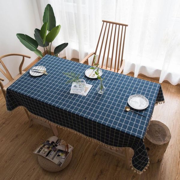

table cloth japan style plaid embroidered with tassel dustproof rectangular kitchen coffee dining tablecloth mantel duker