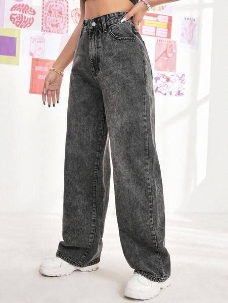 

high waist wide leg jeans 960y#, Blue