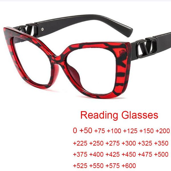 

retro cat eye v letters hyperopia glasses women designer blue light filter reading diopters +0.5 to +600 sunglasses, White;black