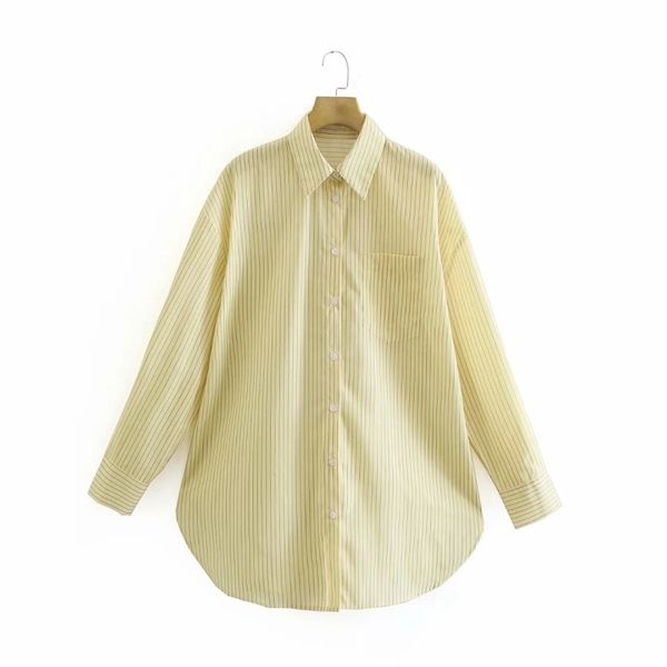 

spring women single pocket casual striped blouse female long sleeve shirt office lady loose blusas s8700 210430, White