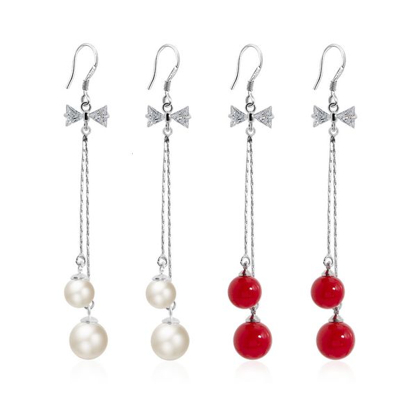 

dangle earrings 925 sterling silver female korean fashion pearl zircon bow temperament long tassel jewelry