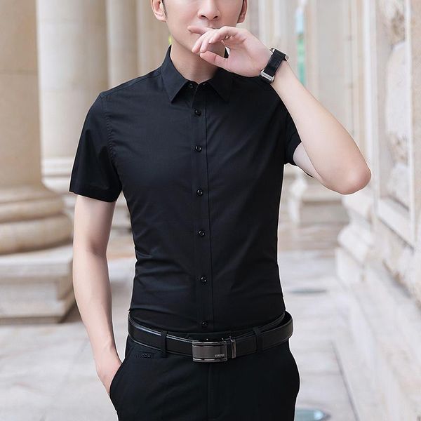 

shirt men's short sleeve korean slim thin white inch fashion shirts work casual, White;black