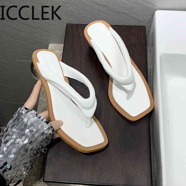 

square head slippers summer ladys flip flops slippers crystal transparent ball low heel clip toe slippers women slides shoe a050 210428, Black