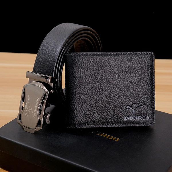 

wallets badenroo 100% cow genuine leather men wallet bifold holder money purse pocket belt set boutique gift box optional, Red;black