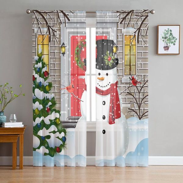 

curtain & drapes christmas snowman tree sheer curtains for living room bedroom home decor chiffon voile