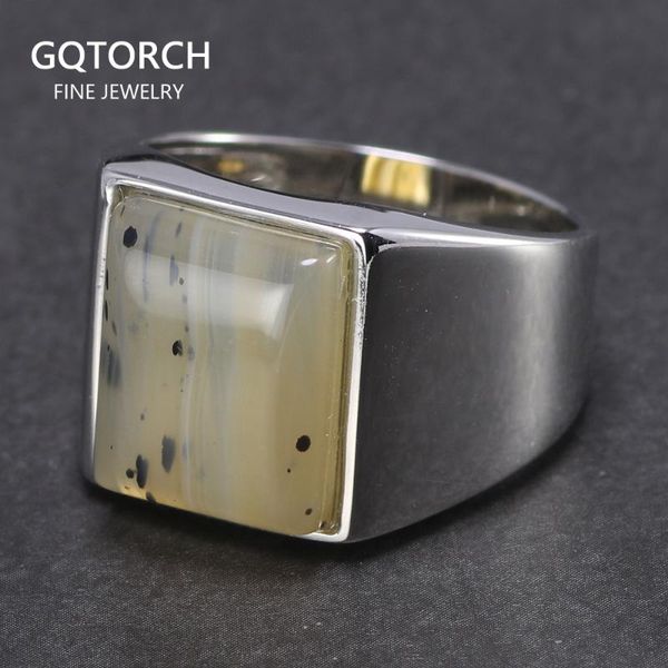 

cluster rings real pure 925 sterling silver mens simple turkish for men with stone square natural onyx minimalism jewelry, Golden;silver