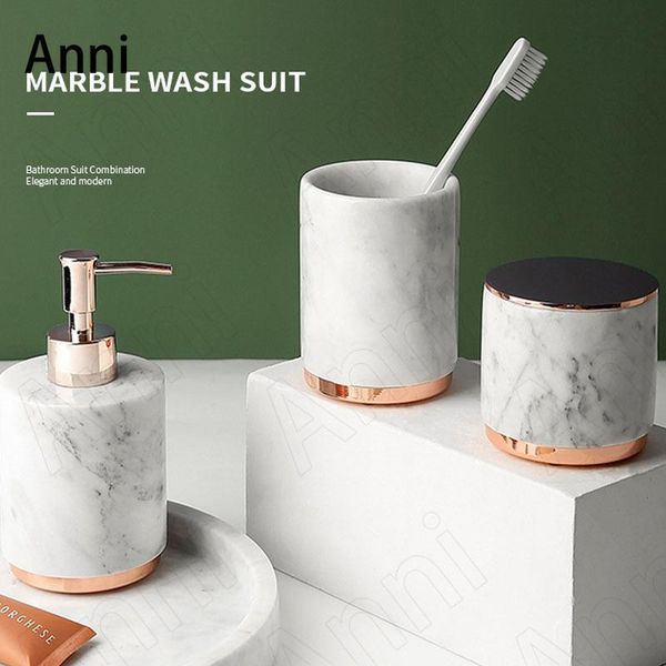 

bath accessory set natural marble bathroom european modern household restroom golden stroke four-piece shower accessories storage organizer