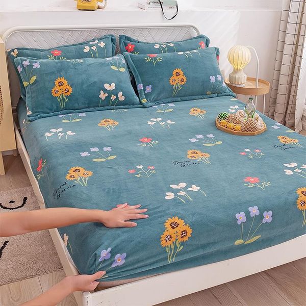 

sheets & sets 160x200cm bed queen king fitted sheet with elastic bands home winter warm flannel cover customize any size 90x100cm
