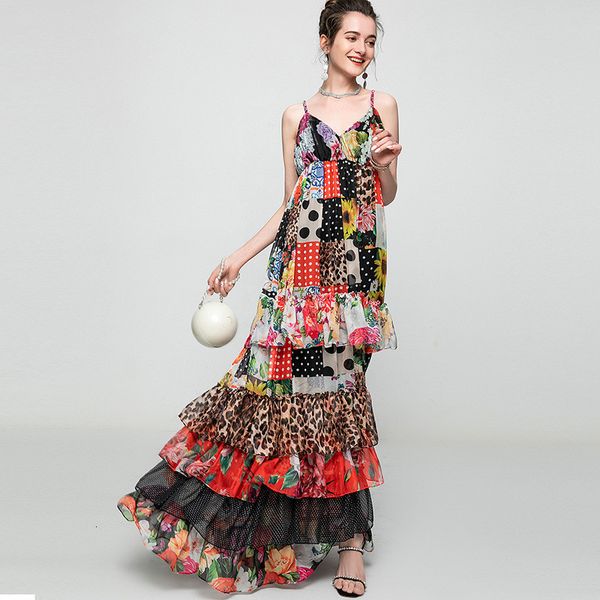 

two piece dress summer runway fashion designers spaghetti leopard belt print long bohemian maxi chiffon dressed beach bathrobe dress d8j2, White