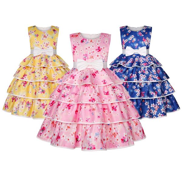 

5 6 7 8 9 years girls dress summer flower printing fashion little princess dresses for party birthday christmas kids clothes girl's, Red;yellow