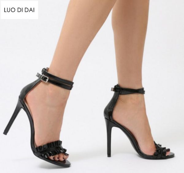 

fashion women dress shoes open toe high heels party summer gladiator sandals ankle strap ruffles heeled, Black