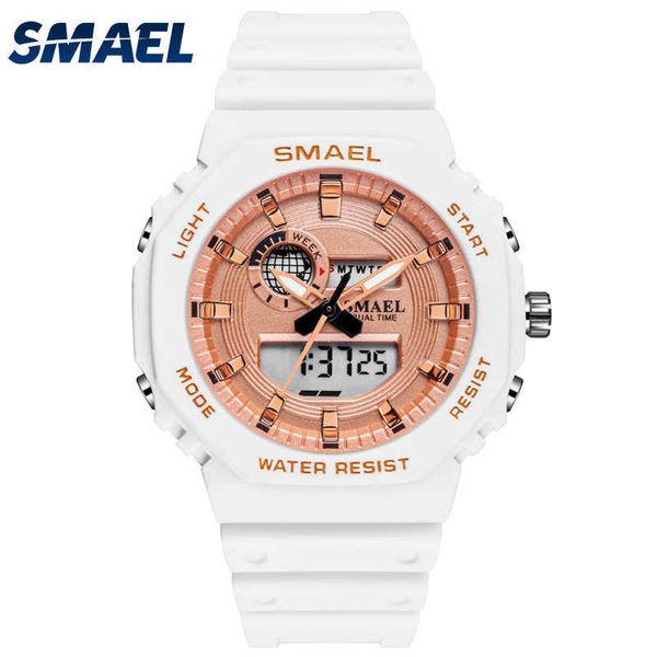 Uhren für Frauen SMAEL Wasserdichte Hintergrundbeleuchtung LED Uhr Alarm Stoppuhr Damen Armbanduhren Geschenk 8037 Luxus 210616