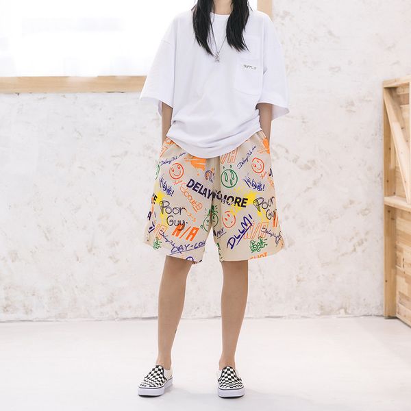 

2021 summer hip hop poor penmanship men high street tide knit crocheted short retro funny pants overshoot male shorts, White;black