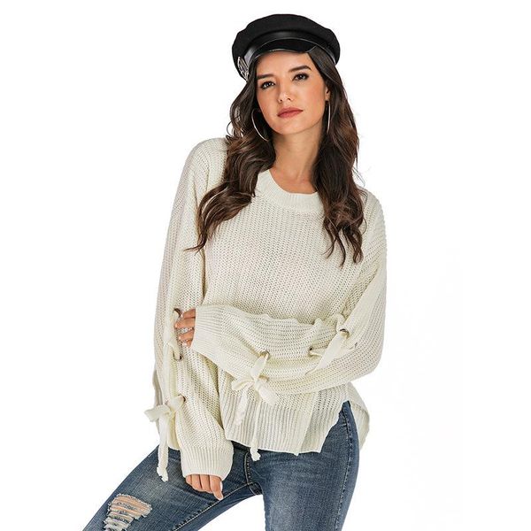 

women's sweaters sweater for fall/winter 2021 solid color long-sleeved round neck pullover qn*, White;black