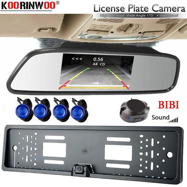 

car rear view cameras& parking sensors koorinwoo parktronic eu license plate frame camera 170 degree ccd reverse with 4 sensor monitor lcd