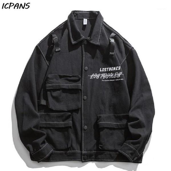 

men's jackets vintage denim for men casual cargo oversized mens loose letter fashion 2021 autumn outwear clothes, Black;brown