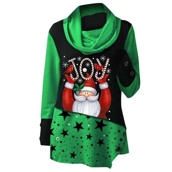 

women's blouses & shirts women blouse fashion pile collar long sleeve christmas pullover ladies vintage santa claus print casual loose, White