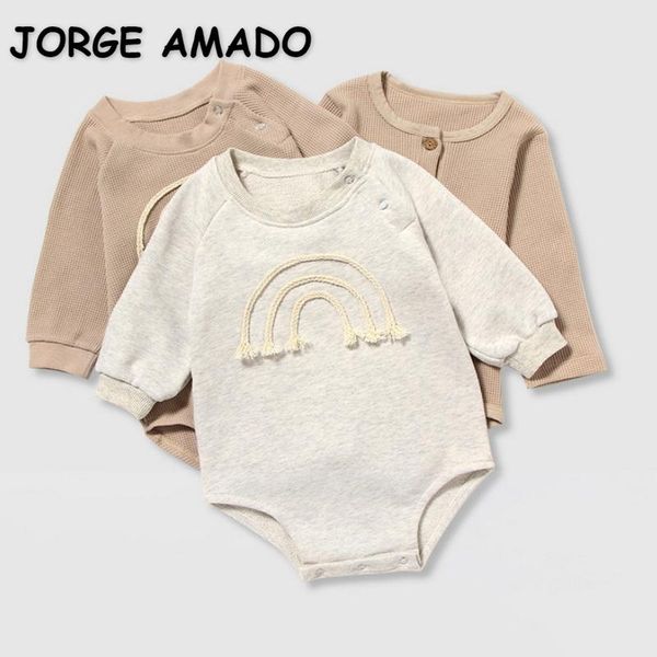 

rompers 2021 autumn baby girls boys bodysuit round collar long sleeves rainbow cotton jumpsuit born casual clothes e01, Blue