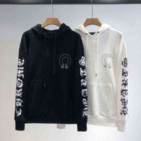 

fashion mens ch sweatshirts zipper hoodies classic designer letter horseshoe sanskrit cross print pullover hooded sweater woman loose jackts, Black