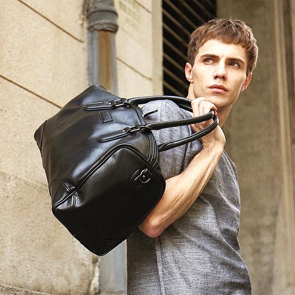 

duffel bags men's leather handheld travel korean versatile large capacity horizontal luggage bag