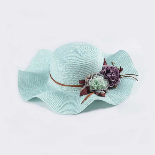 

wide brim hats fashion design straw hat flower foldable brimmed sun summer for women, Blue;gray