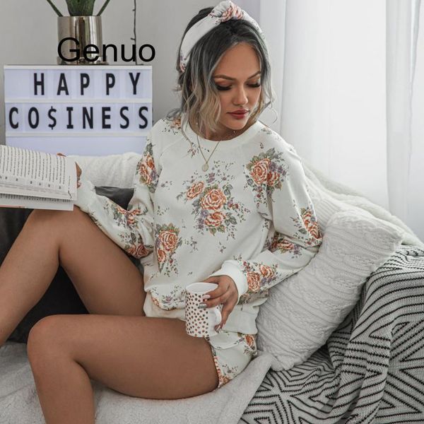 

womail tracksuit women fashion print casual long sleeve tshirt+shorts set loose harajuku 2 pieces outfits holiday women's tracksuits, Gray