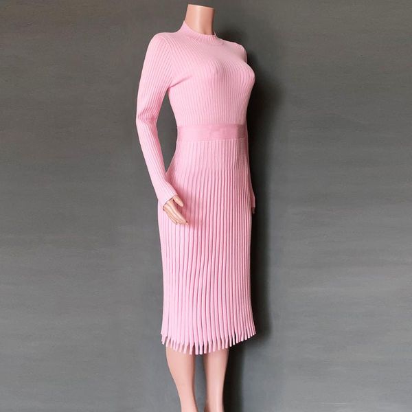 

casual dresses initialdream solid color long sleeve o-neck y2k knitted dress women autumn and winter femme pleated party, Black;gray