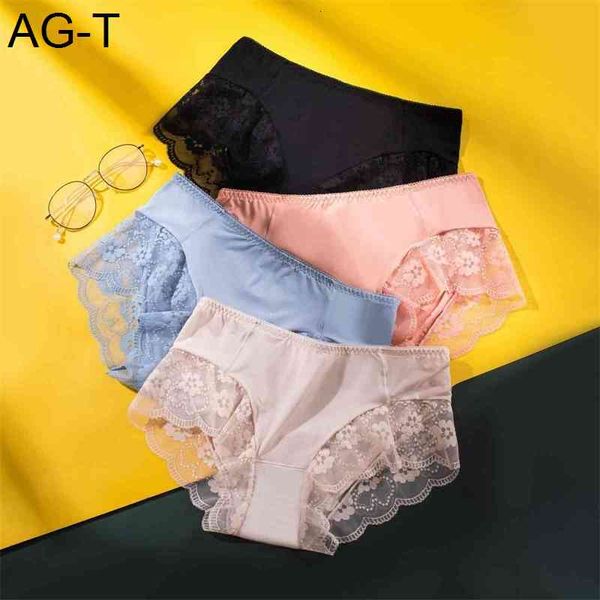 

spring and summer ice silk breathable lace underwear large size fat mm cotton women's briefs, Black;pink