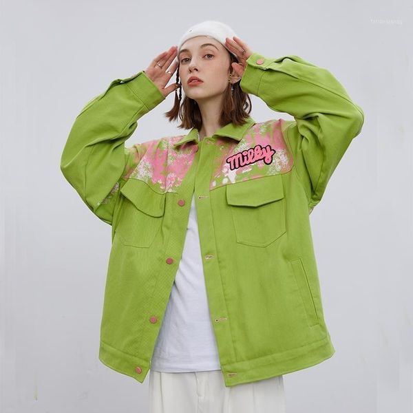 

women's jackets 2021 autumn streetwear hip hop graffiti tie dye print green jacket coats harajuku fashion casual urban street wear, Black;brown