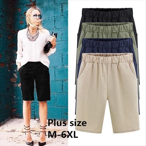 

summer large size loose women short cotton solid color casual plus 6xl pants, White;black