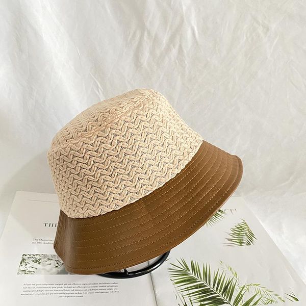 

autumn winter female cotton leather patchwork soft wear warm fisherman hat retro ease match fashion casual basin bucket hats wide brim, Blue;gray