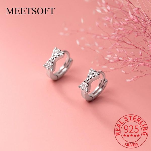 

hoop & huggie ponykiss classic 925 sterling silver bowknot zircon earrings for women party fine jewelry prevent allery accessory gift, Golden;silver