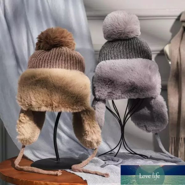 Beanie / Crânio Capas Moda Bonito Quente Quente Feijão De Malhas Bombardeiro Bombardeiro Chapéu Mulheres Earflap Pompom Neve Chapéu Ski Cap Skullie Senhora Ao ar livre T Preço de Fábrica Especialista em Ravel Ha