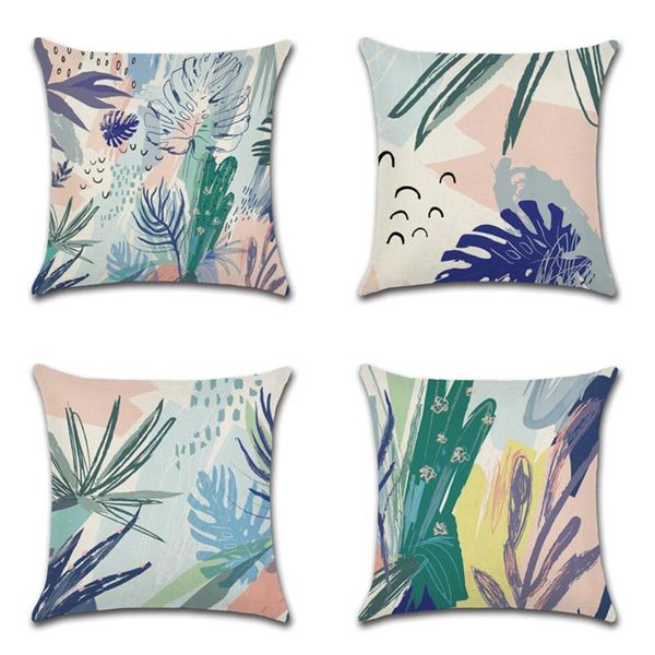 

cushion/decorative pillow 1pc hand painted tropical flower cushion cover green leaf decorative pillows for sofa throw pillowcase