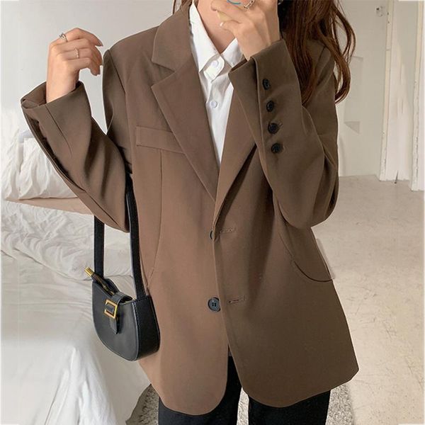 

women's suits & blazers [ewq] korea chic temperament white blazer autumn 2021 notched loose single breasted long sleeve suit jacket 16e, White;black
