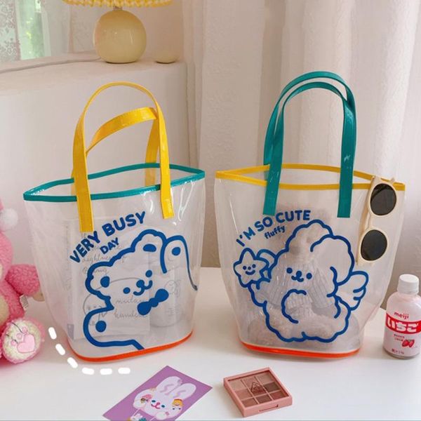 

evening bags bear print kawaii shoulder jelly transparent mesh handbags
