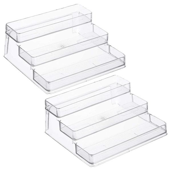 

jewelry pouches, bags 3-tier seasoning rack stepped cabinet storage transparent spice and food kitchen pantry shelf organizer, Pink;blue