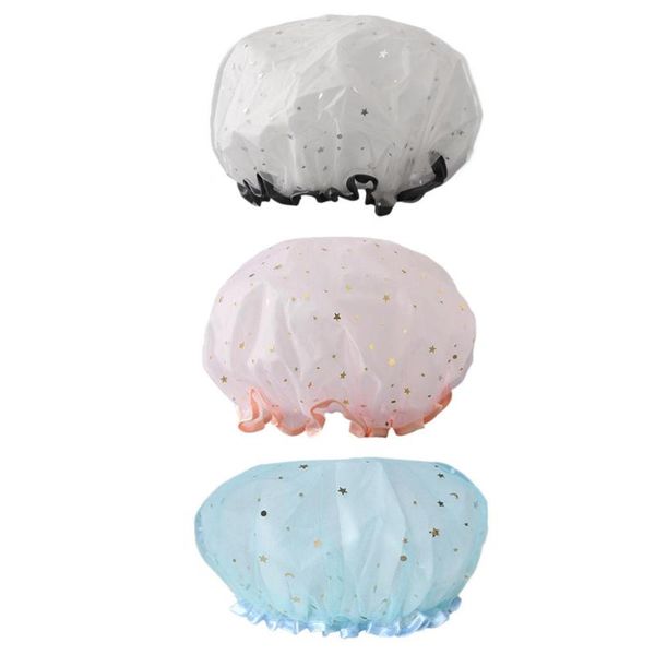 

shower caps 3pcs waterproof two-layer cap chic star printing bath salon headgear